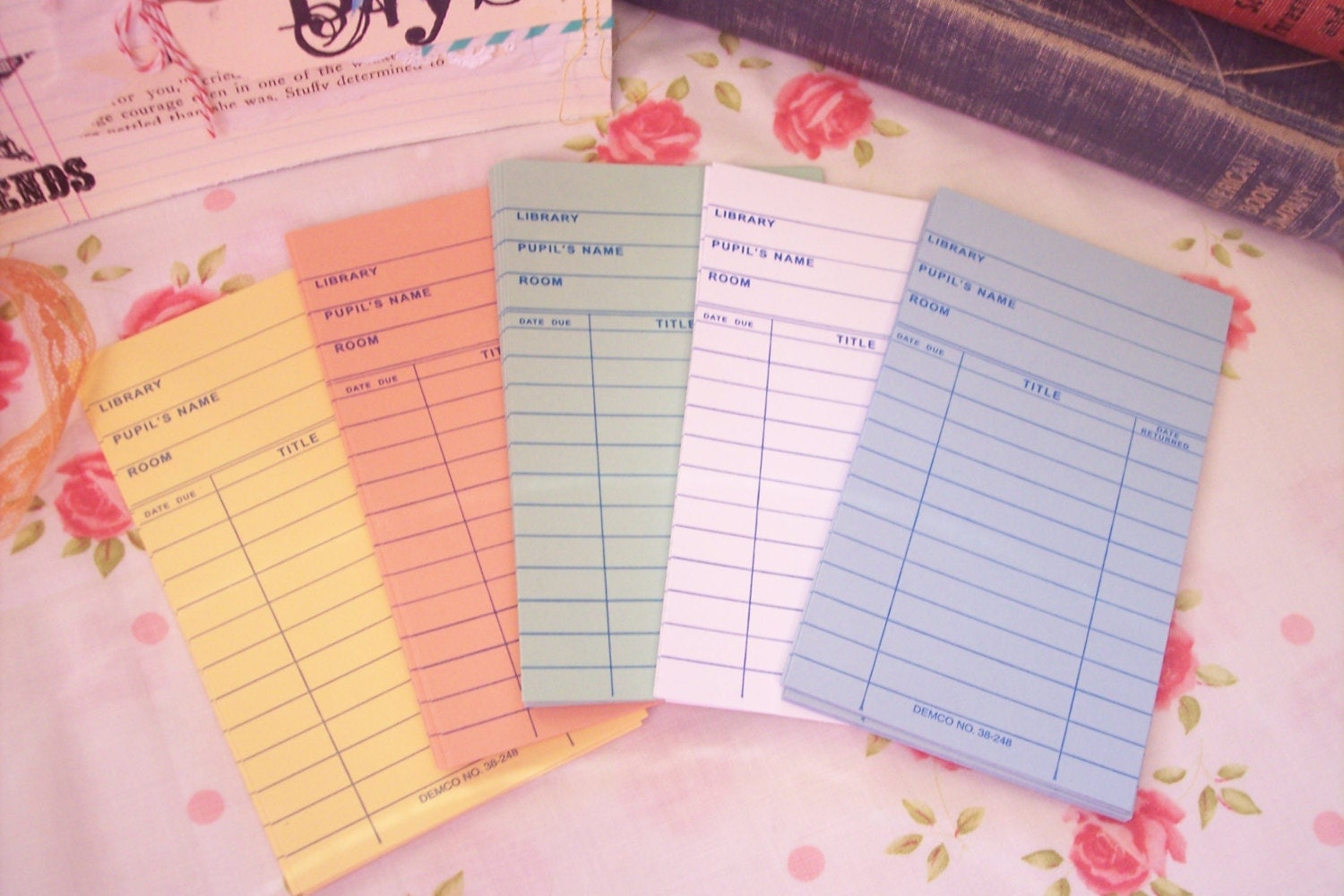 50 Library Index Cards Assorted Colors Mint Drk by dearestjane