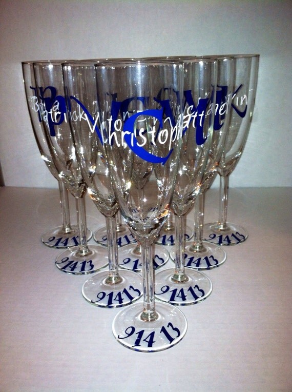 Set of 10 initial and name bridal party champagne by jayleecrafty