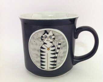 Vintage Cat Mug , Gray Mod Cat Mug , Striped Cat Mug Ceramic Cat Mug ...