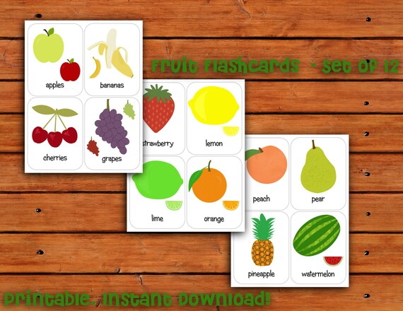 Printable Fruit Flashcards Set of 12 Instant Download