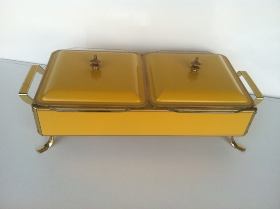 Mid Century Autumn Gold Double Food Warmer