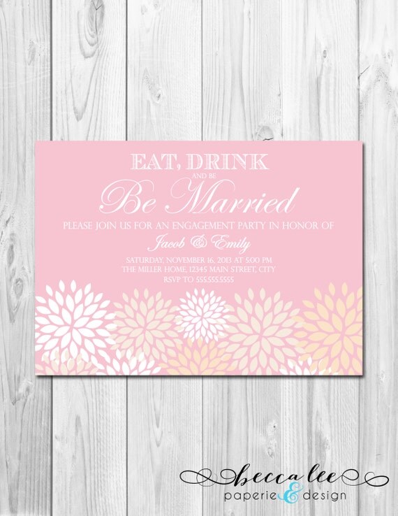 Engagement Party Invitation - Eat Drink & Be Married - Pink White and Tan - DIY - Printable Il_570xn