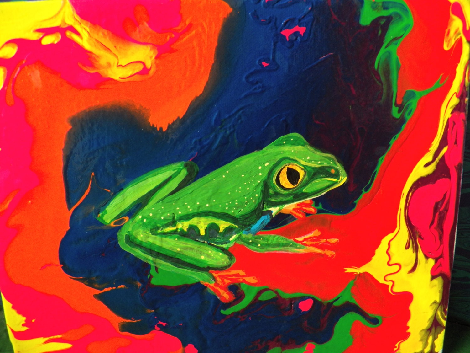 Psychedelic trippy hippie peace frog day glow by BugOutStudios