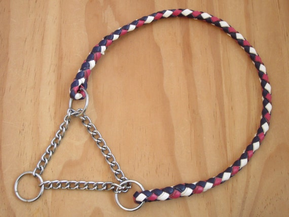 Kangaroo Leather Dog Collar Martingale with Chain Braided in Pink ...