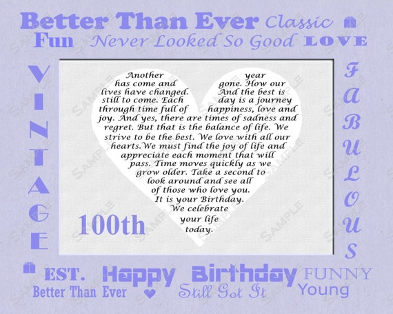 Items Similar To 100th Birthday Gift Poem 8 X 10 Print On Etsy