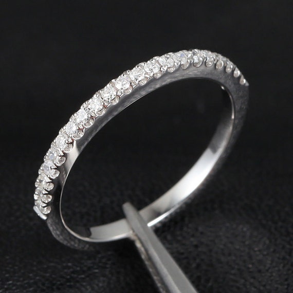 French Pave Half Eternity H/SI Diamonds Solid 14K White Gold Wedding ...