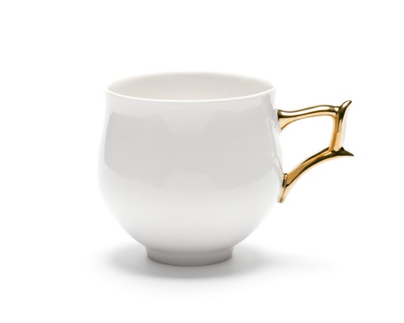 Items similar to Porcelain Cup, White Cup with Gold Handle, Ceramic ...