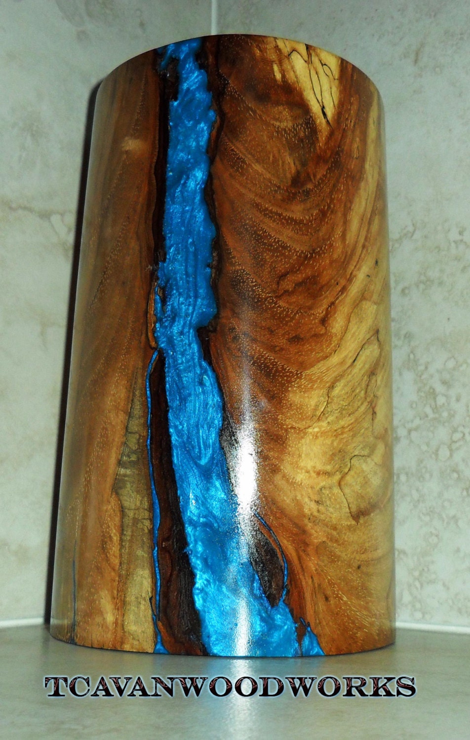 Rustic Wood Resin Design Log Pencil or Pen Holder Large