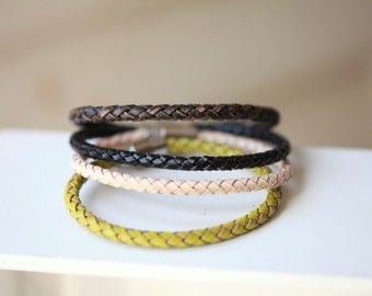 Mens leather Bracelet - Mens black leather Bracelet , Tan Leather , Brown Leather