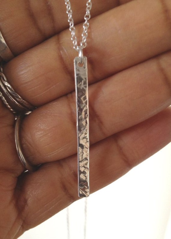 Silver Bar Necklace Hammered Necklace Layering Necklace Long