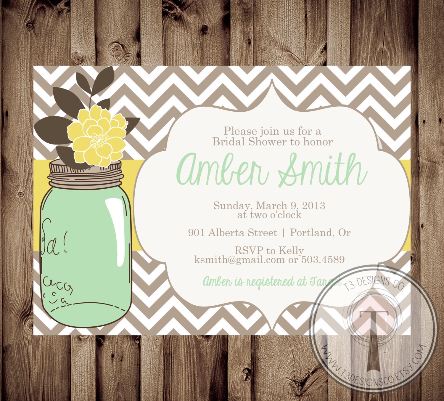 Mason Jar Invitation Bridal Shower Invitation Wedding