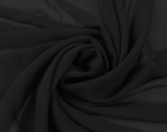 Black Solid Hi-Multi Chiffon Fabric by the Yard, Chiffon Fabric, Wedding Chiffon, Lightweight Chiffon Fabric - Style 500