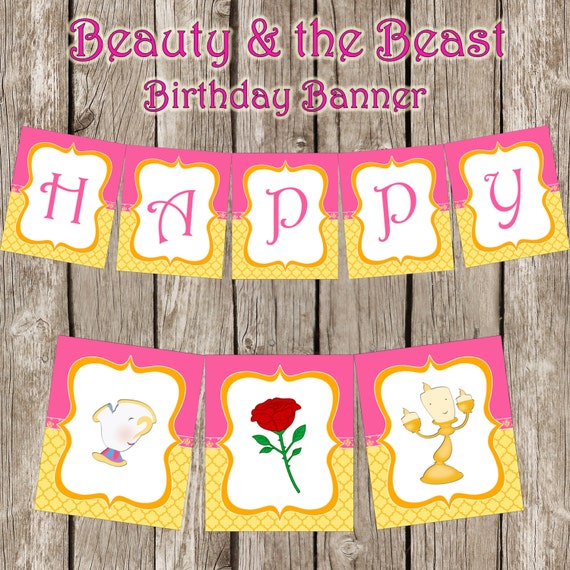 Beauty and the Beast Happy Birthday Banner Beauty  Beauty and the Beast Happy Birthday Banner Beauty