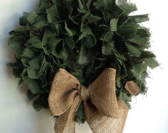 Christmas Wreath, Burlap Wreath, Green burlap Wreath, Holiday Wreath, Rustic Christmas Wreath