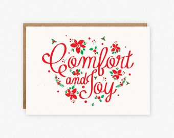 Items similar to CLEARANCE Christmas cards - Comfort and Joy - Set of 5 ...