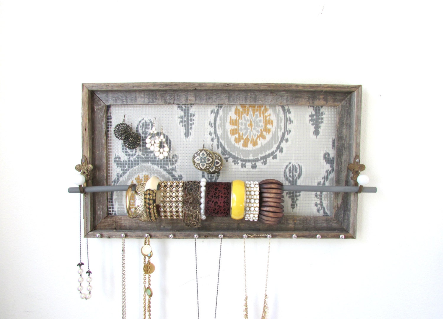 Jewelry Organizer Barnwood Jewelry Holder Yellow by TheHopeStack