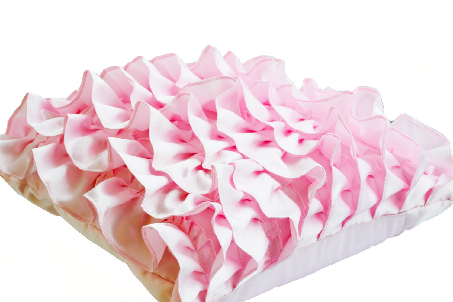 Decorative pillow in Soft Pink Satin with Ruffles Decorative