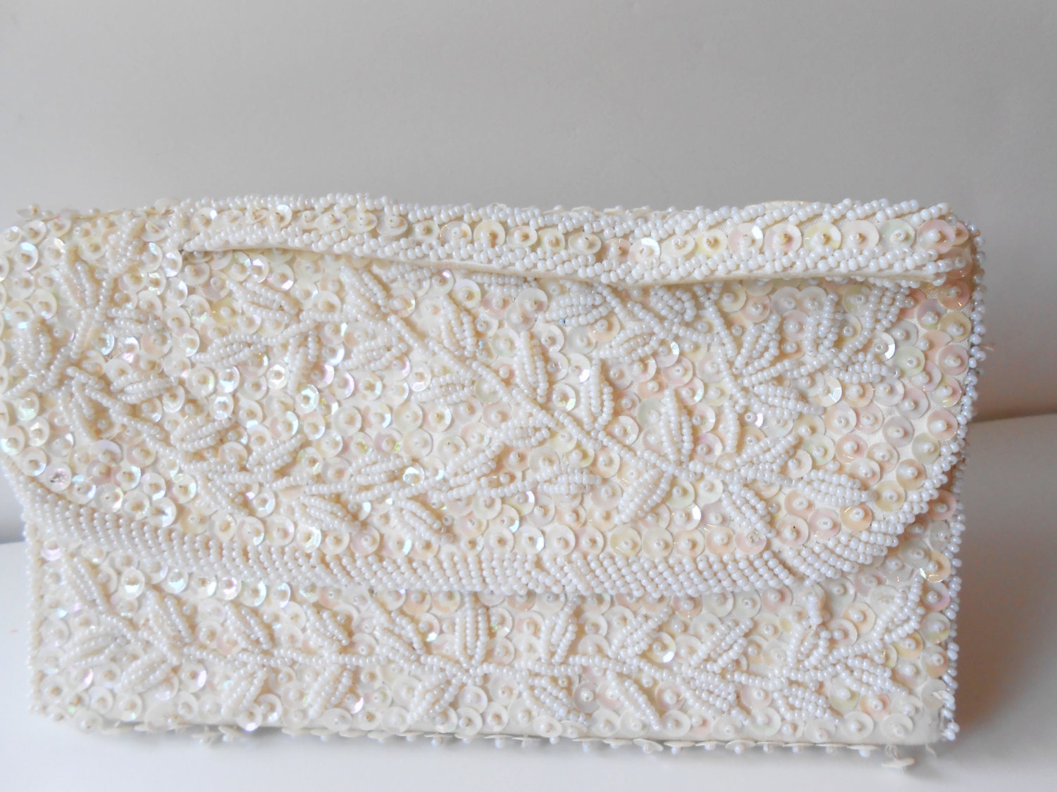 Pearl Evening Bag White Beaded Vintage by LittleBitsofGlamour