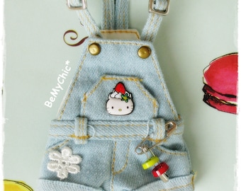 Awesome Blythe Dress Outfit Washed Denim Shorts Overall - Special Edition Hello Kitty