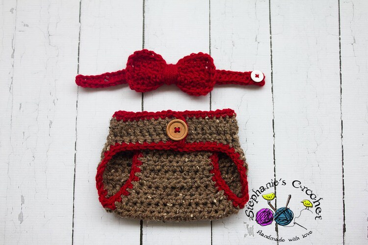 Crochet Newborn baby boy diaper cover and bow by Stephyscrochet