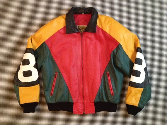 1990's color block leather 8 ball jacket by brinkdwellers on Etsy
