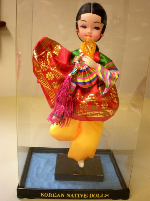 Vintage Colorful Korean Native Doll in Plastic Case