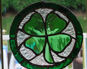 St. Patricks day stained glass Shamrock suncatcher wall hanging