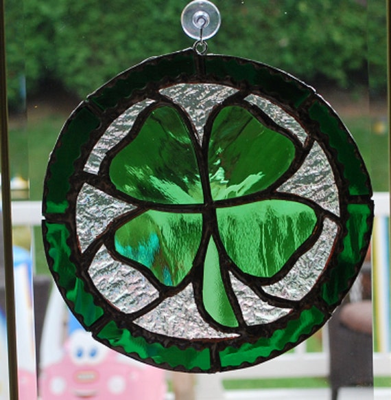 st patricks day stained glass shamrock suncatcher wall