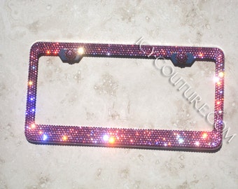 Rose PINK Swarovski Crystal Bling License Plate Frame