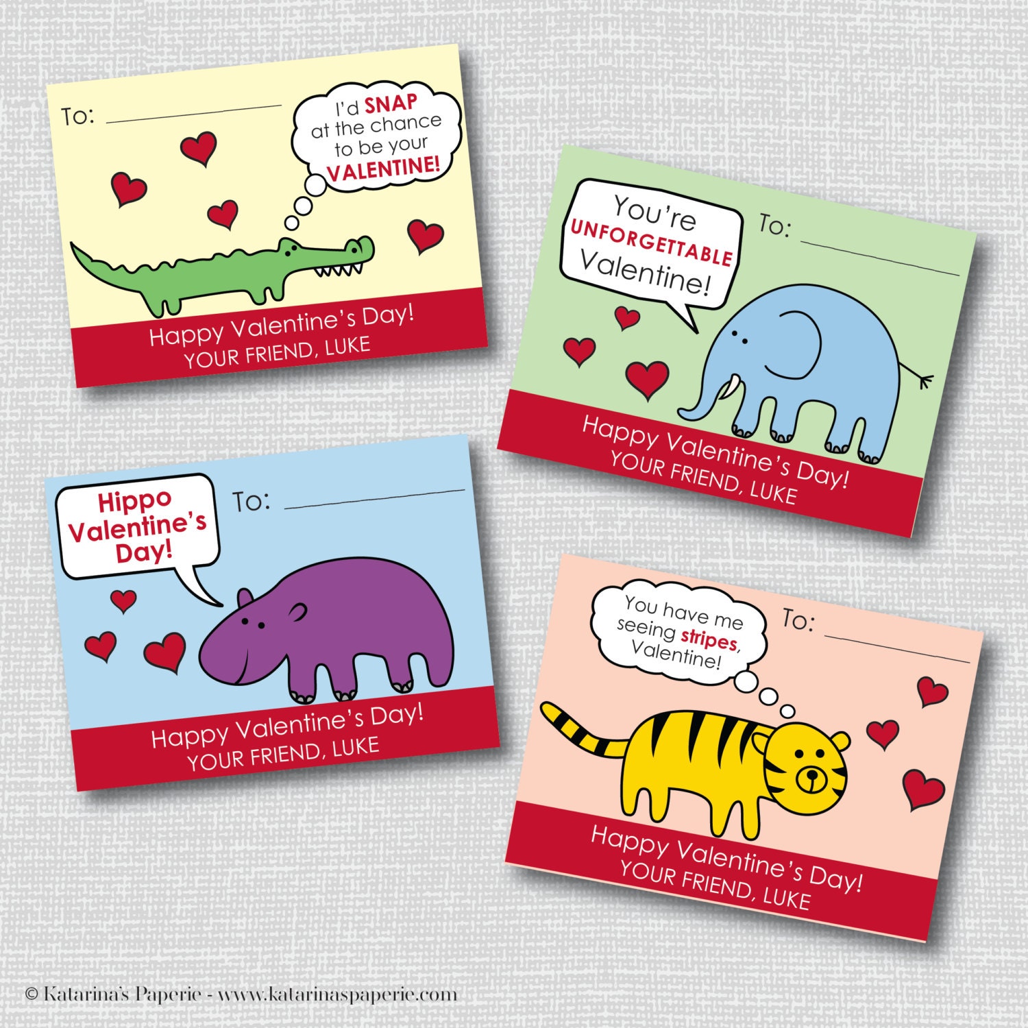 Printable Animal Themed Valentines Day Cards Kids