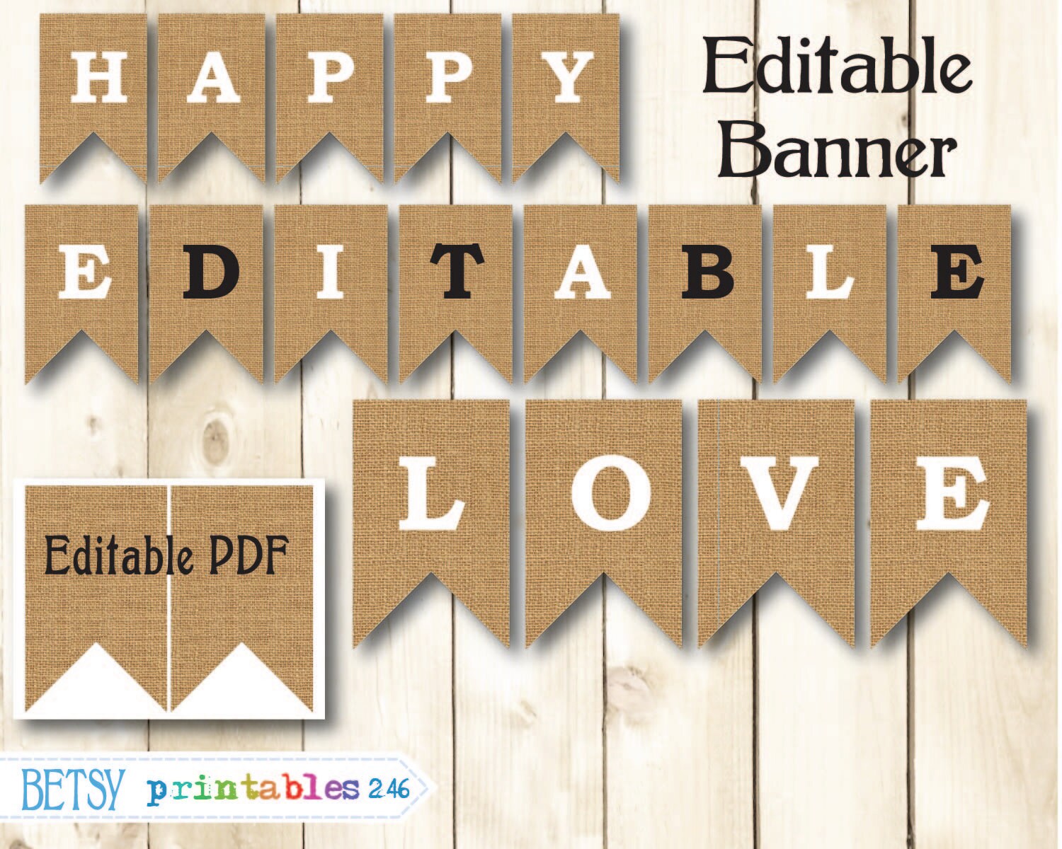 Burlap banner printable banner editable pennants happy