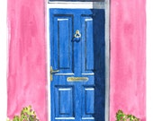 Irish Door Painting - Baltimore Door in the Afternoon Sun - Fine Art Print - Blue Door - blue and pink Irish Door Painting - Baltimore Door in the Afternoon Sun - Fine Art Print - Blue Door - blue and pink