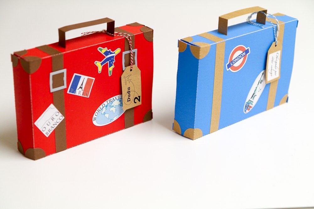 Airplane party favor boxes set of 4 Luggage favor boxes