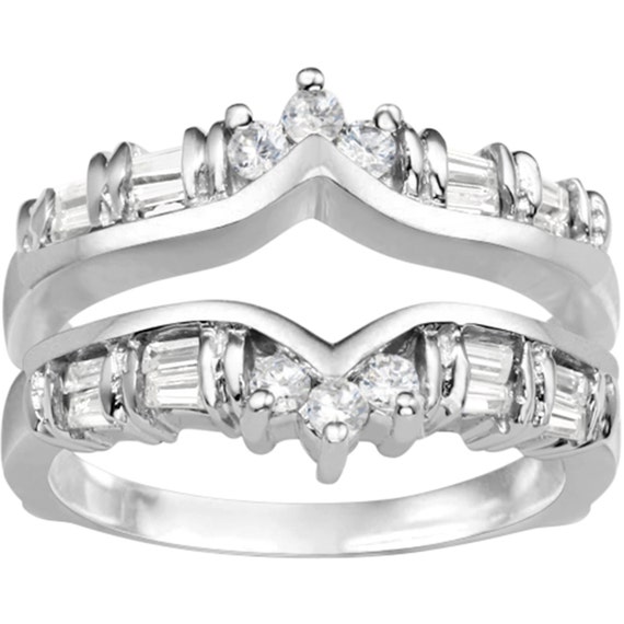 Classic Chevron Engagement Ring Guard 14 Karat Gold Ring