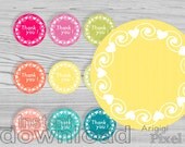 thank you, printable circles, wreath, hearts ans swirls, summer collors, round tag, multicolored, instant download Il_170x135
