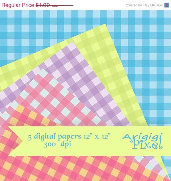 WEEKEND SALE 50 % OFF gingham digital collage sheet spring colors scrapbooking paper instant download Il_570xn