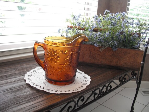 Vintage Tiara Amber Pitcher Sandwich Glass By Serendipity326 9056