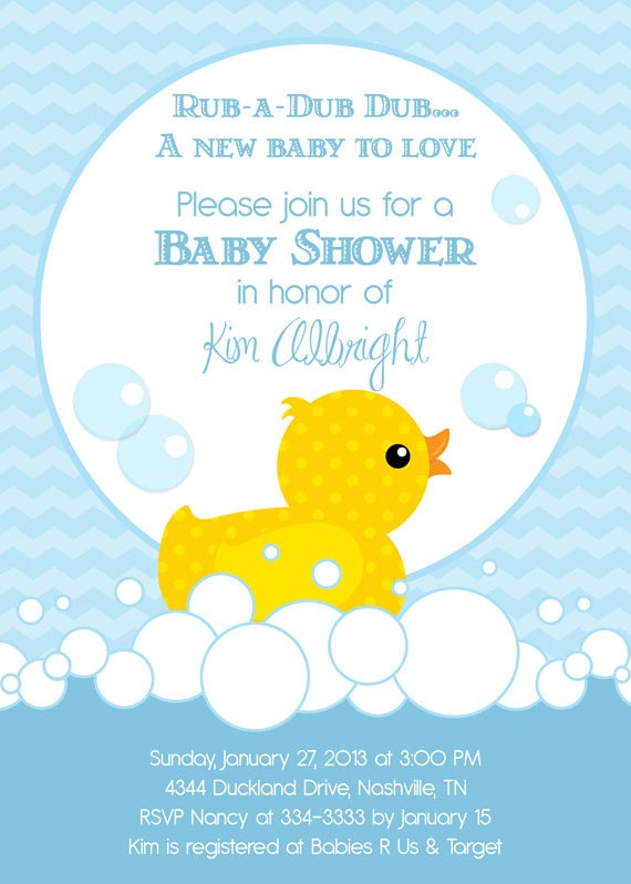 Cute Rubber Duckie Blue or Pink Baby Shower Invitation - Printable Il_570xn