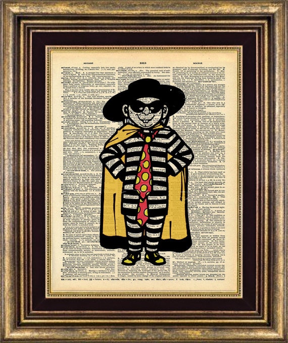 HAMBURGLAR vintage Print Dictionary Page Original Unique giftt book page art print up cycled