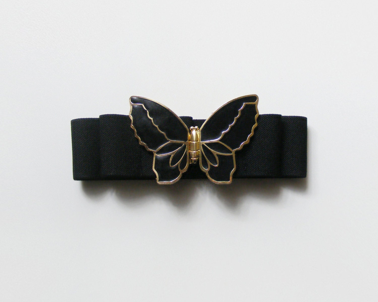 Vintage black butterfly belt gold black elastic belt by plot