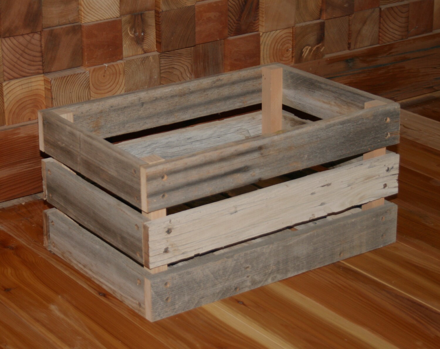 Barn Wood Milk Crate 16 x 12 x 9 by LunarCanyon on Etsy