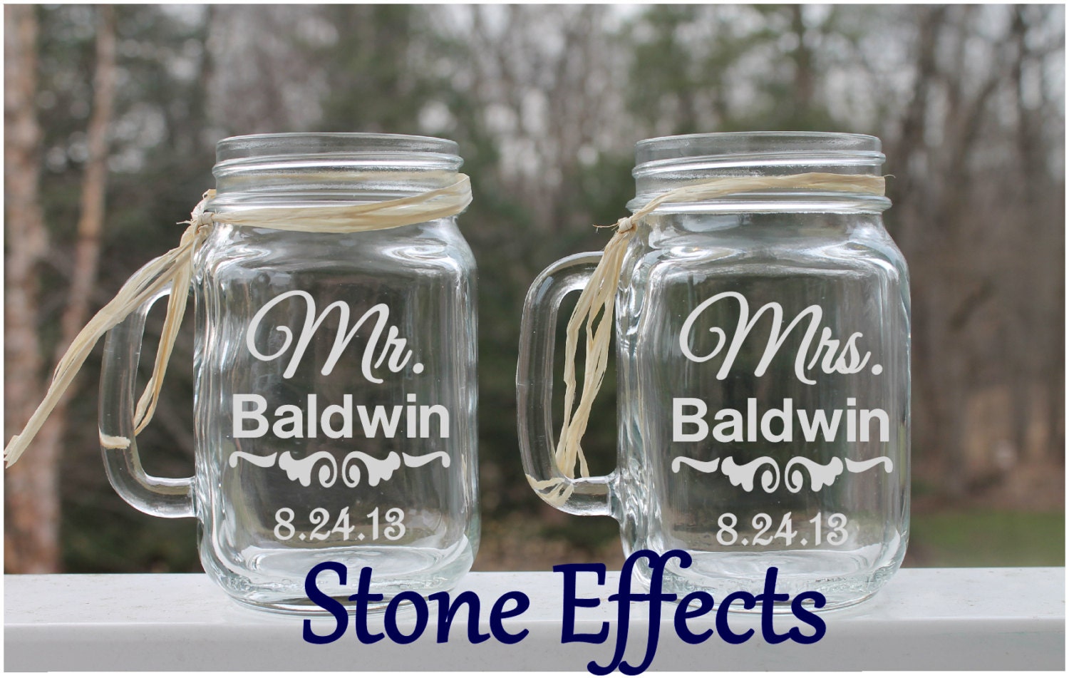Etched mason jars Mr. & Mrs.. Mason jars Set of by StoneEffectsMD
