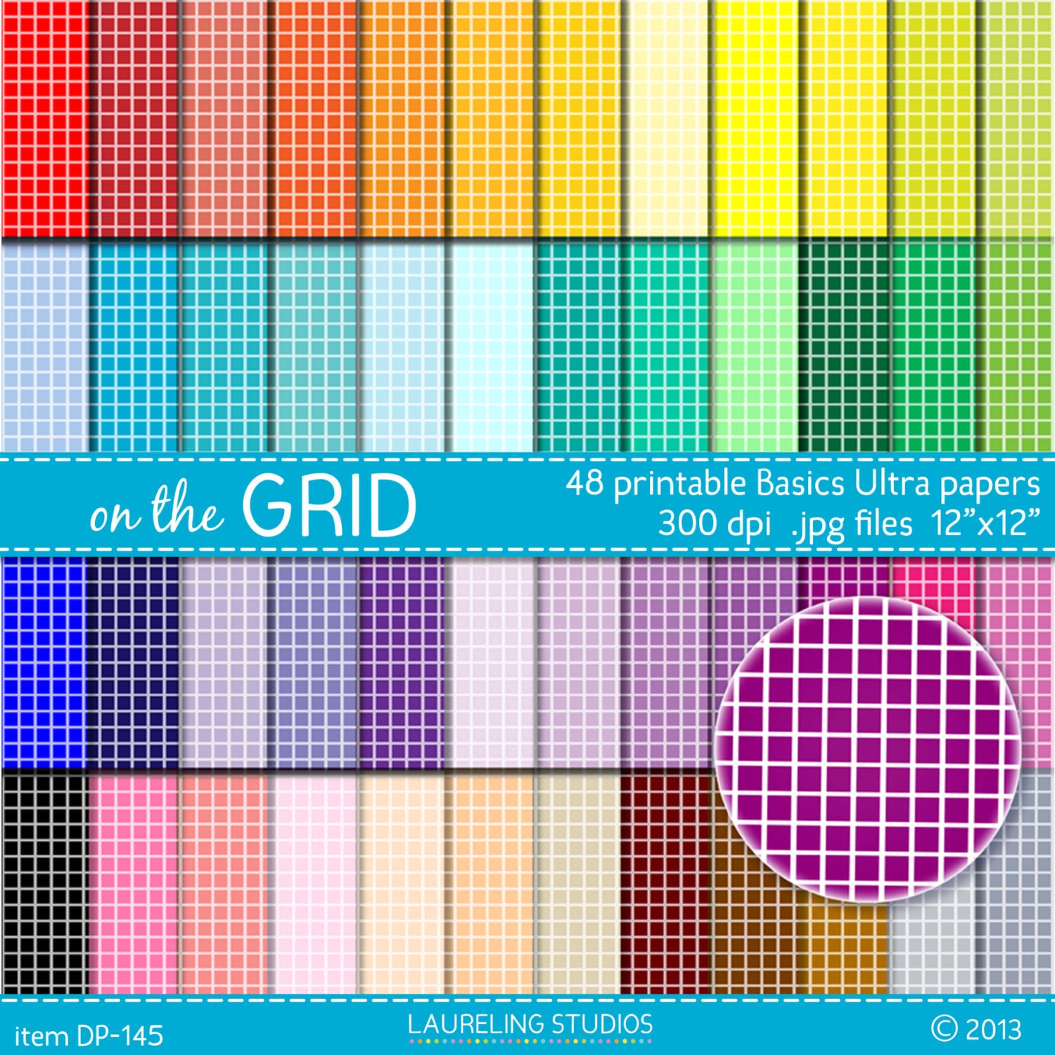 grid digital scrapbook paper in 48 colors digi by LaurelingStudios