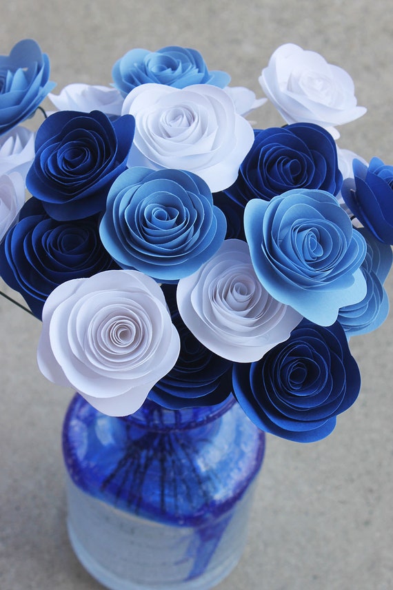 Blue White Paper Flower Bouquet Wedding Baby Boy by Scrappuchino