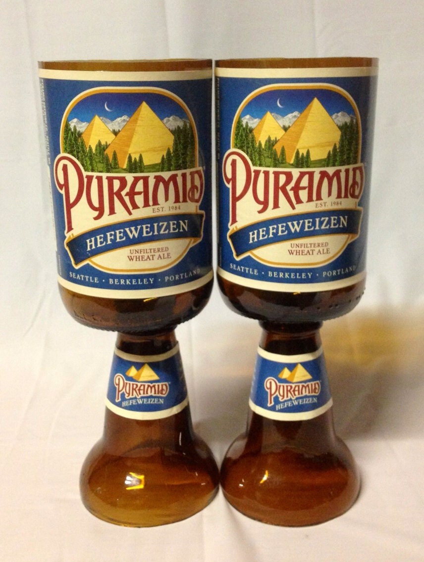 Pyramid Hefeweizen Beer Bottle Wine Glasses. Recycled Glass