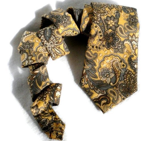 yellow grey tie yellow grey paisley tie easter tie by TheWoolFish