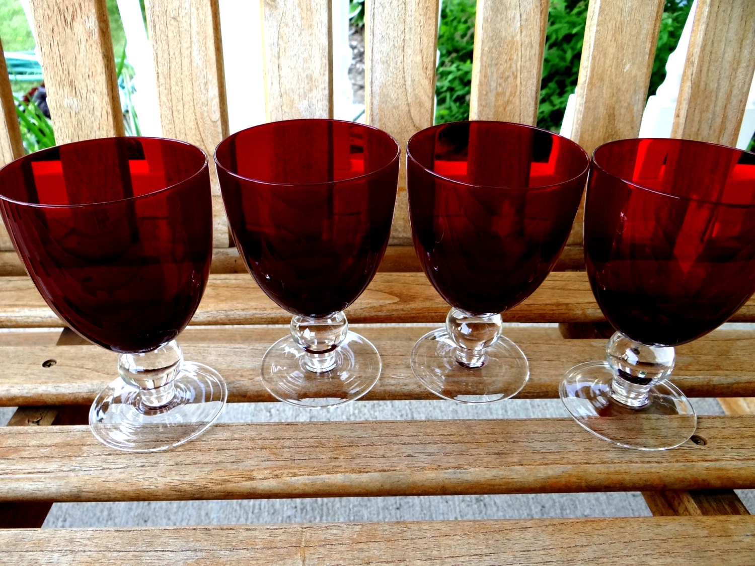 Vintage Ruby Red Crystal Goblets With Clear Stems Red Goblets