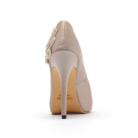 silver satin high heels