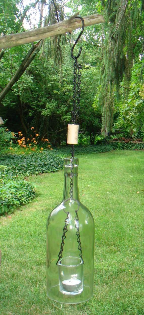 Hanging Wine Bottle Candle Holder with Cork