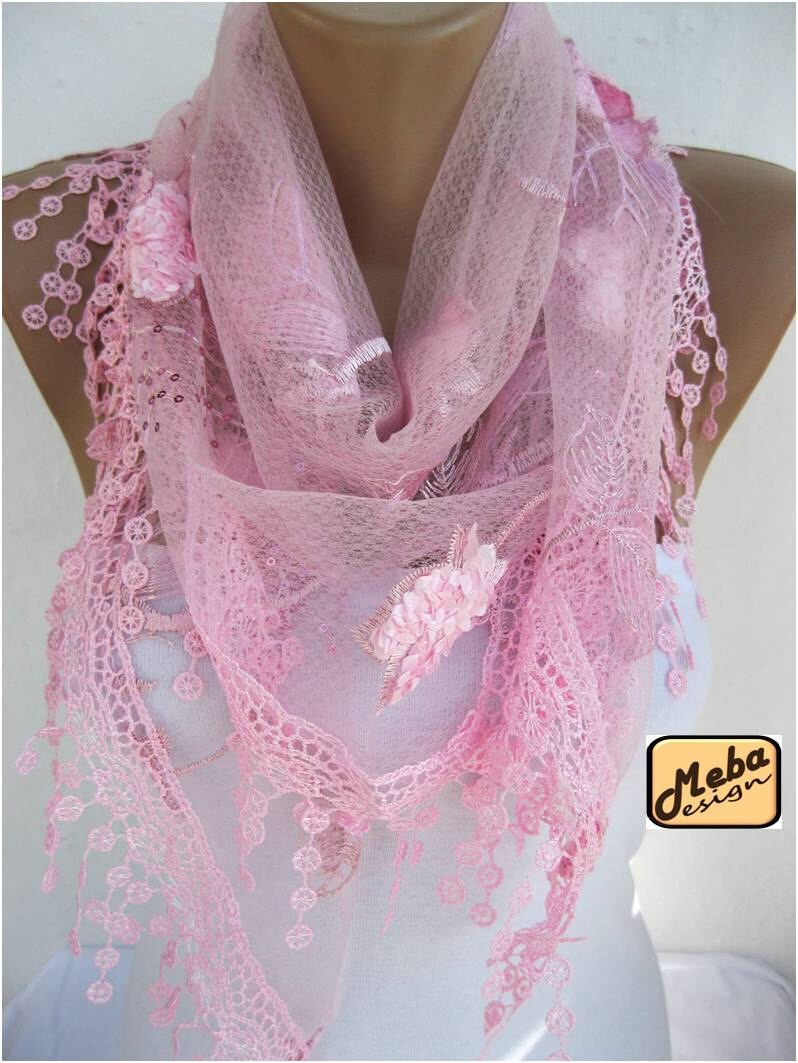 SALE 9.90 USD-Lace scarf women scarves guipure Pink